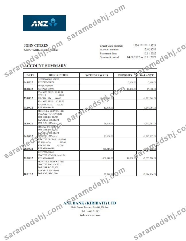 Kiribati ANZ bank statement xls